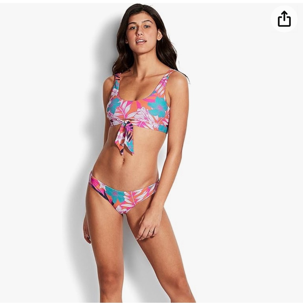 NWT!! Seafolly Copacabana tie front crop tank bikini top